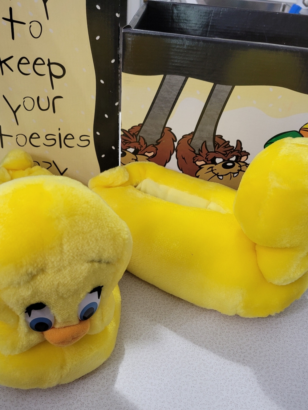 Vntg 96' Never Worn Warner Looney Tunes Tweety Bird 3D Plush Adult Slippers SZ M